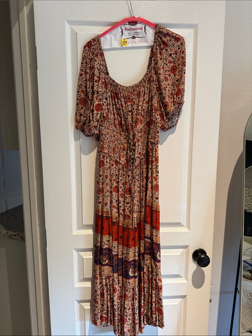 SPELL DESIGNS- Bohemian Floral Maxi Dress in Rust and Beige
